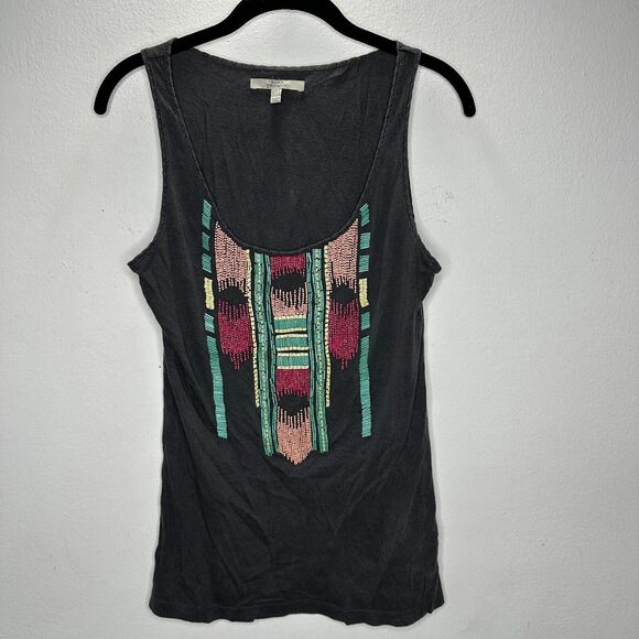 Zara Trafaluc Gray Multicolor Teal Pink Yellow Beaded Aztec Design Tank Top SM - Picture 10 of 10